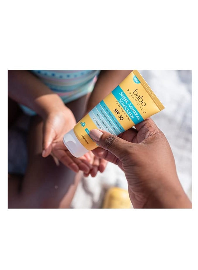 Babo Botanicals Sheer Mineral Sunscreen Lotion SPF 50 with 100% Mineral Active Ingredients for Babies, Kids or Extra Sensitive Skin, Lightweight, Water Resistant & Fragrance Free, Multicolor, Unscented, 3 Fl Oz - Image 3
