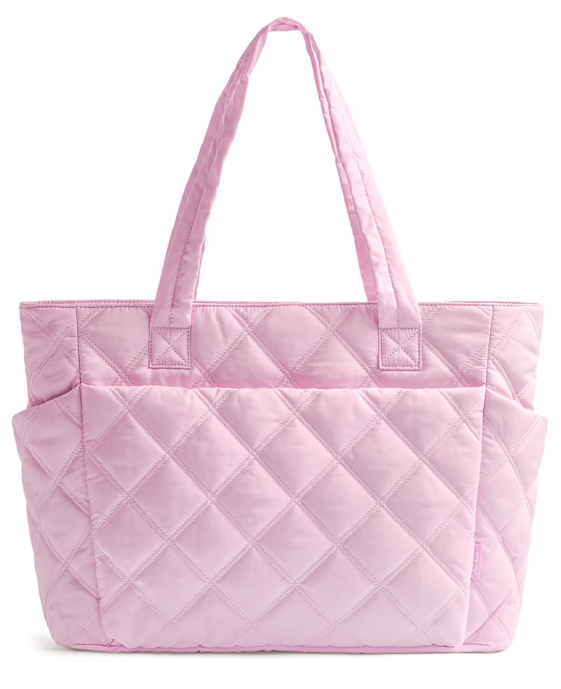 Uselike Tote Bag for Women, Lightweight Puffer Tote Work Bags with Compartments for Travel, Quilted Shoulder Bag with Zipper (Cherry Blossom) - Image 1