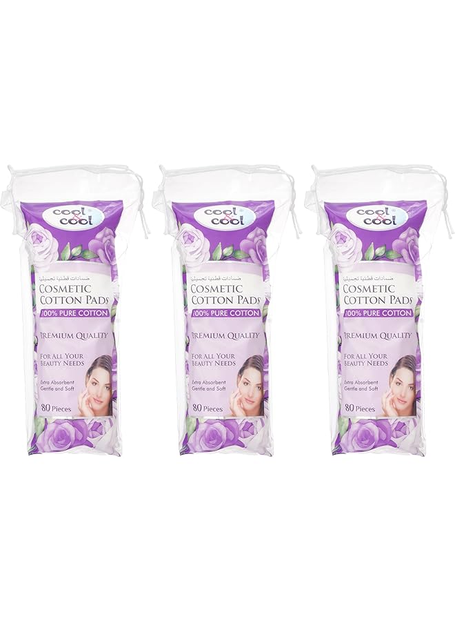 Cool & Cool Cosmetic Cotton Pads 80 Pieces 3 Pack - Image 1