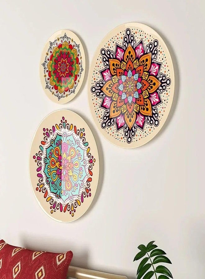woodhang Colorful Floral and Tribal Patterns Boho Chic Mandala Wall Plates - Set of 3|Vibrant Handcrafted Decorative Plates|10.5 and 7.5 Inch Ceramic Wall Art for Living Room, Bedroom, or Office - Image 3