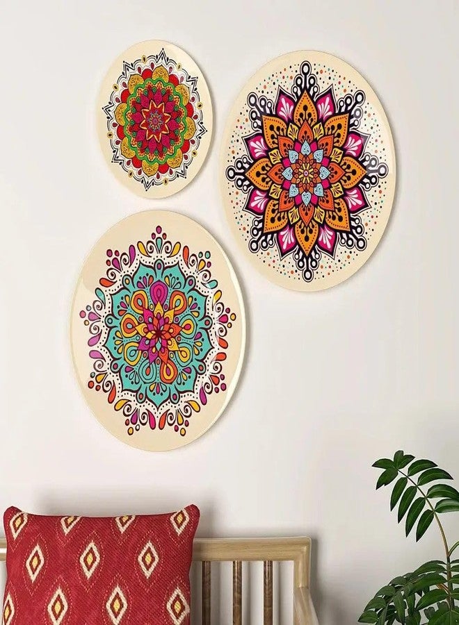 woodhang Colorful Floral and Tribal Patterns Boho Chic Mandala Wall Plates - Set of 3|Vibrant Handcrafted Decorative Plates|10.5 and 7.5 Inch Ceramic Wall Art for Living Room, Bedroom, or Office - Image 1