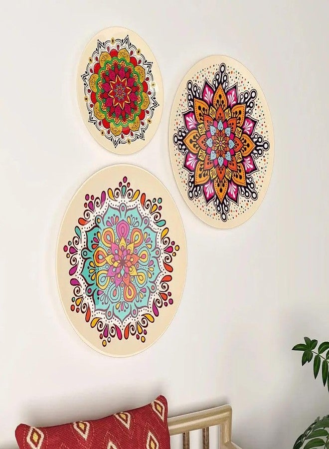woodhang Colorful Floral and Tribal Patterns Boho Chic Mandala Wall Plates - Set of 3|Vibrant Handcrafted Decorative Plates|10.5 and 7.5 Inch Ceramic Wall Art for Living Room, Bedroom, or Office - Image 2