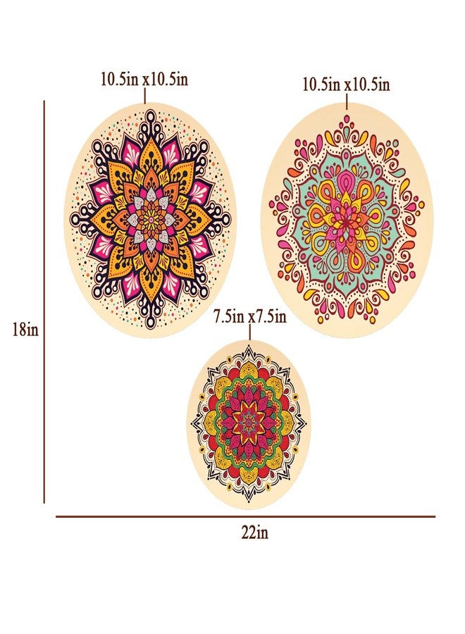 woodhang Colorful Floral and Tribal Patterns Boho Chic Mandala Wall Plates - Set of 3|Vibrant Handcrafted Decorative Plates|10.5 and 7.5 Inch Ceramic Wall Art for Living Room, Bedroom, or Office - Image 4