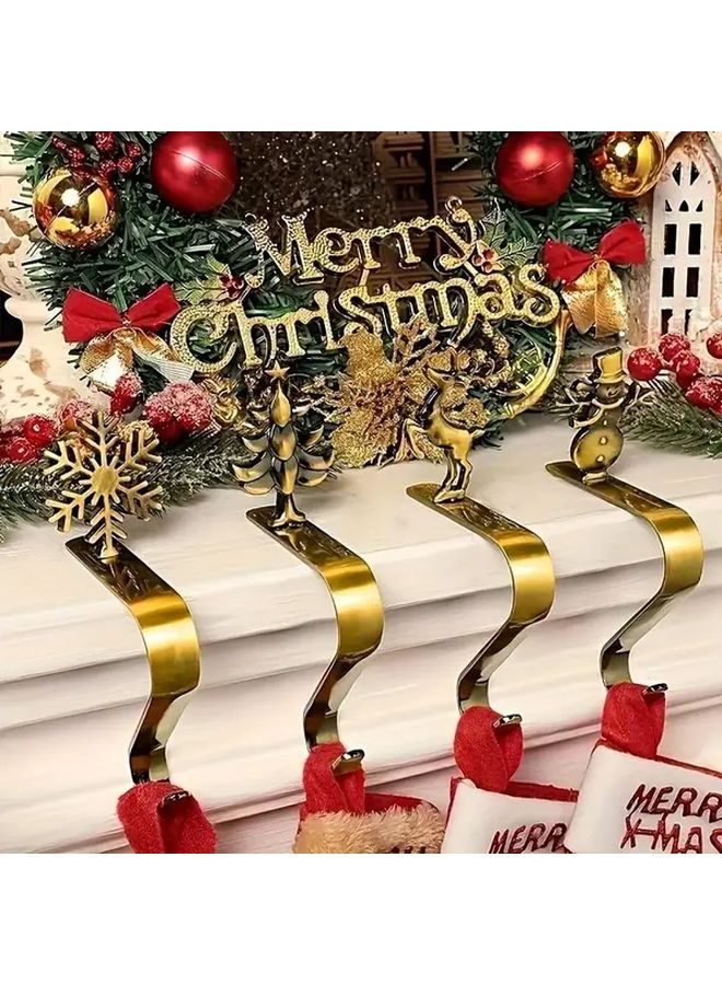 Golden Christmas Stocking Holder Set With Non Slip Pads Wall Mounted Fireplace Mantel Decor - Image 4
