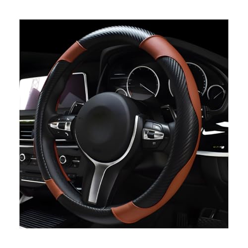 DXNQ Car Steering Wheel Cover 15 Inch Carbon Fiber Leather Stitching Color Steering Wheel Protector AntiSlip Elastic Breathable Steering Wheel Cover Stylish Decor for Most Cars Black Coffee - Image 1