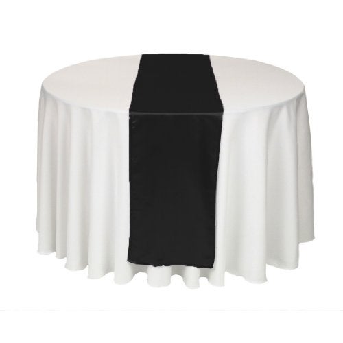 LTC LINENS LinenTablecloth 14 x 108-Inch Satin Table Runner Black - Image 1