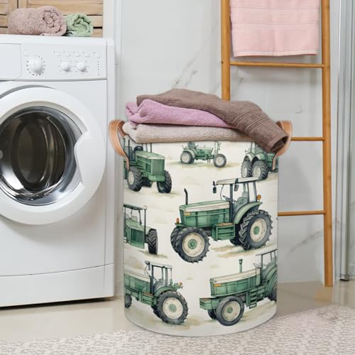 Gumuslen Tractor Truck Laundry Basket Collapsible Dirty Clothes Vintage Greem Laundry Hamper Canvas Waterproof Storage Baskets Baby Toys Organizer Bin Kids Nursery Hamper for Bathroom Bedroom - Image 3