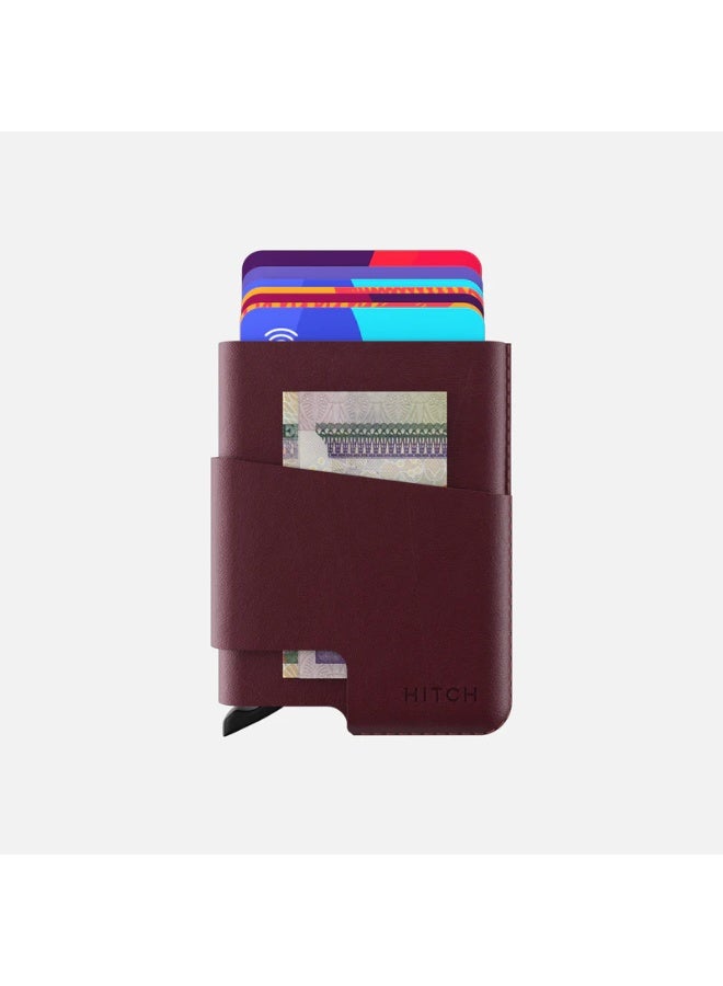 Hitch CUT-OUT Cardholder - RFID Block Featured - Handmade Natural Genuine Leather - Burgundy - Image 1