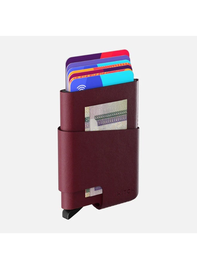 Hitch CUT-OUT Cardholder - RFID Block Featured - Handmade Natural Genuine Leather - Burgundy - Image 2
