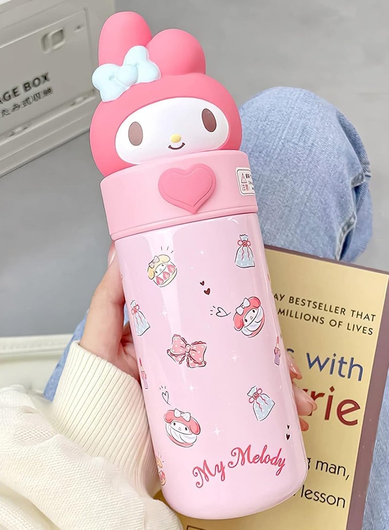 VUCATIN Cute Water Bottle Cartoon Thermos Water Bottle Cute Insulated Water Bottle Stainless Steel Water Cup for Hot or Cold Drinks Adorable Travel Mug School Boys Girls 350ML/12.3oz (Pink) - Image 3