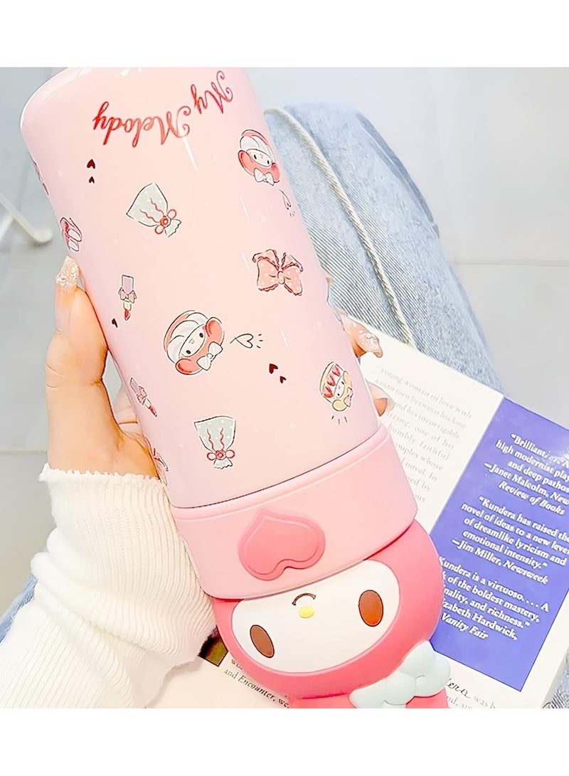 VUCATIN Cute Water Bottle Cartoon Thermos Water Bottle Cute Insulated Water Bottle Stainless Steel Water Cup for Hot or Cold Drinks Adorable Travel Mug School Boys Girls 350ML/12.3oz (Pink) - Image 4