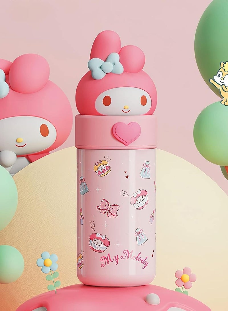 VUCATIN Cute Water Bottle Cartoon Thermos Water Bottle Cute Insulated Water Bottle Stainless Steel Water Cup for Hot or Cold Drinks Adorable Travel Mug School Boys Girls 350ML/12.3oz (Pink) - Image 5