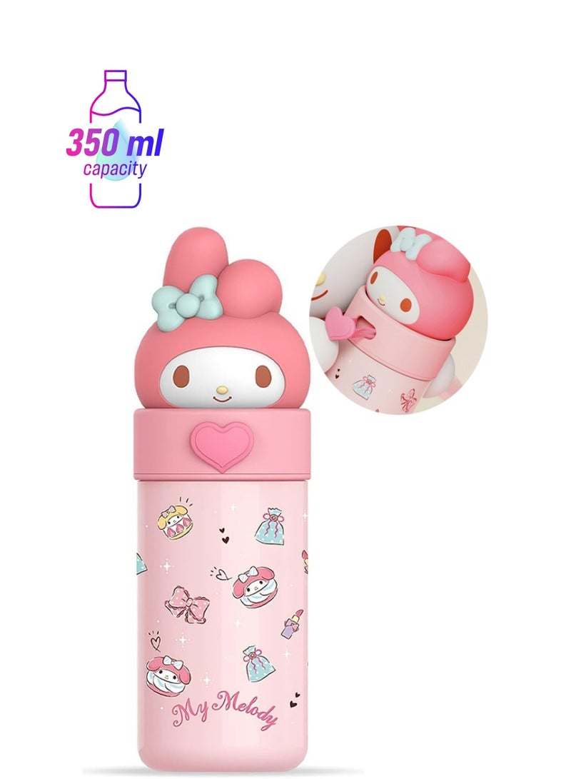 VUCATIN Cute Water Bottle Cartoon Thermos Water Bottle Cute Insulated Water Bottle Stainless Steel Water Cup for Hot or Cold Drinks Adorable Travel Mug School Boys Girls 350ML/12.3oz (Pink) - Image 1