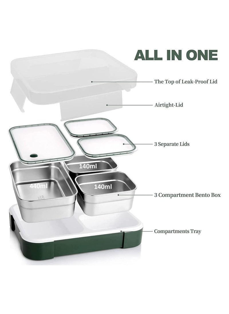 GGEROU Stainless Steel Lunch Box for Kid School,Insulated Bento Lunch Box with Tableware and Bag,720ml 3 Compartment Divided Lunch Containers  - Image 5