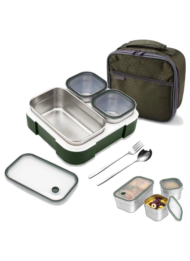 GGEROU Stainless Steel Lunch Box for Kid School,Insulated Bento Lunch Box with Tableware and Bag,720ml 3 Compartment Divided Lunch Containers  - Image 1