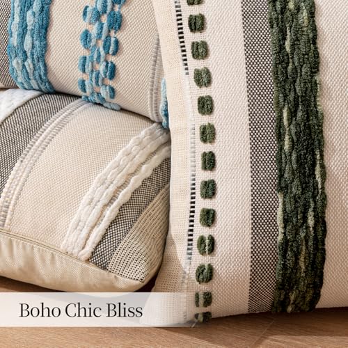 ANRODUO Pack of 1 Boho Decorative Throw Pillow Covers 14x36 Farmhouse Cushion Case Long Chenille Pillow Cases Lumbar Pillow Covers Accent Neutral Pillowcase for Sofa Couch Bed, Olive Green Stripe - Image 5