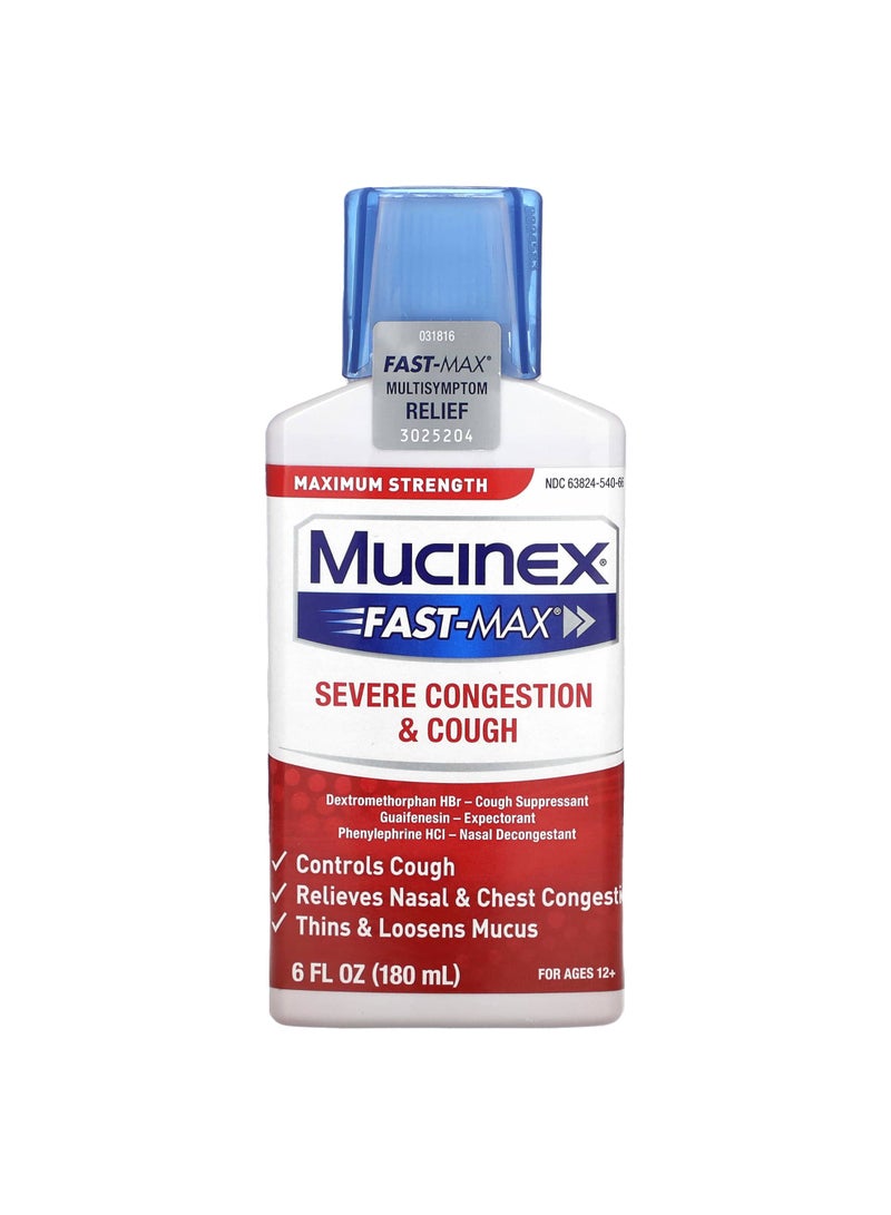 Fast-Max Severe Congestion & Cough, Maximum Strength, For Ages 12+, 6 fl oz (180 ml)