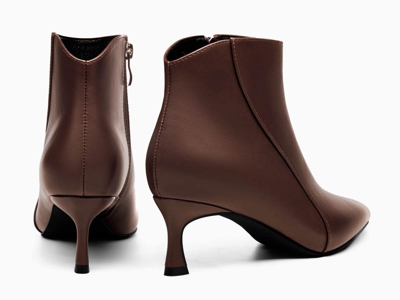 Coutgo Womens Kitten Heel Ankle Boots Pointed Toe Side Zipper Fall Winter Booties Shoes, Chocolate, Size 9 - Image 5