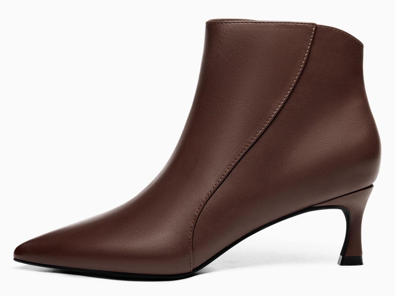 Coutgo Womens Kitten Heel Ankle Boots Pointed Toe Side Zipper Fall Winter Booties Shoes, Chocolate, Size 9 - Image 2