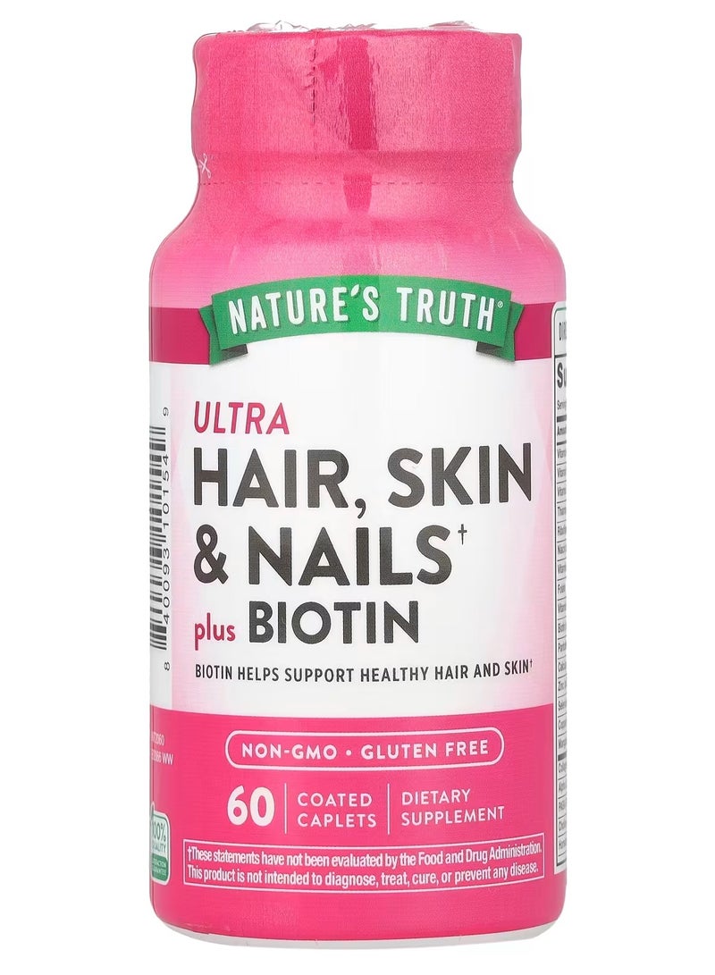 Nature's Truth Ultra Hair, Skin & Nails Plus Biotin, 60 Coated Caplets - Image 1