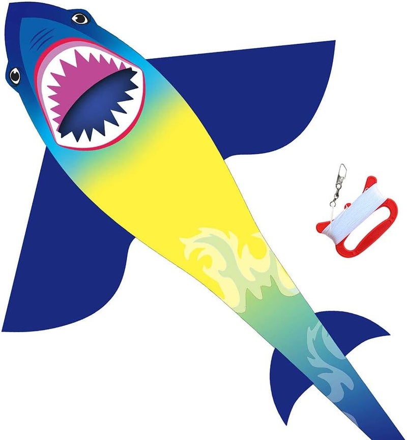 Honbo Large Shark Kites for Kids & Adults, Easy to Fly, Beginner Kite for Boys & Girls for Outdoor Game, Beach Trip, and 60 Meters String for Summer - Image 1