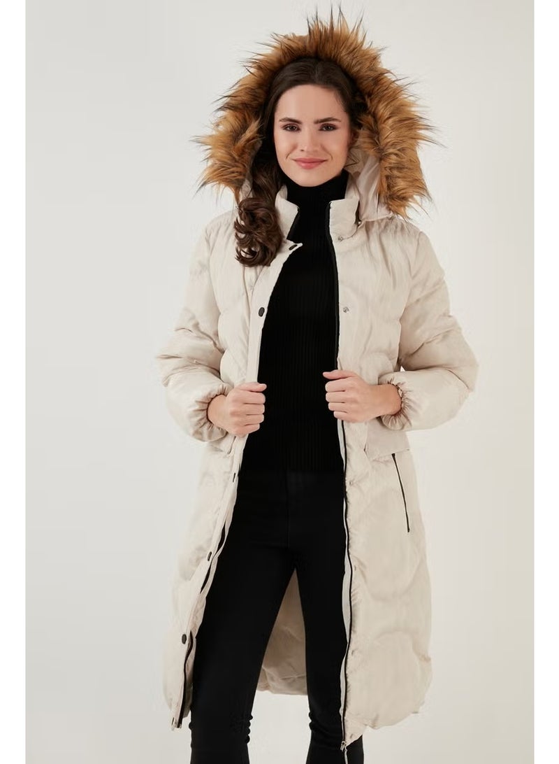 Lela Faux Fur Collar Removable Hooded Quilted Winter Puffer Long Coat Women'S COAT 6477401 - Image 4
