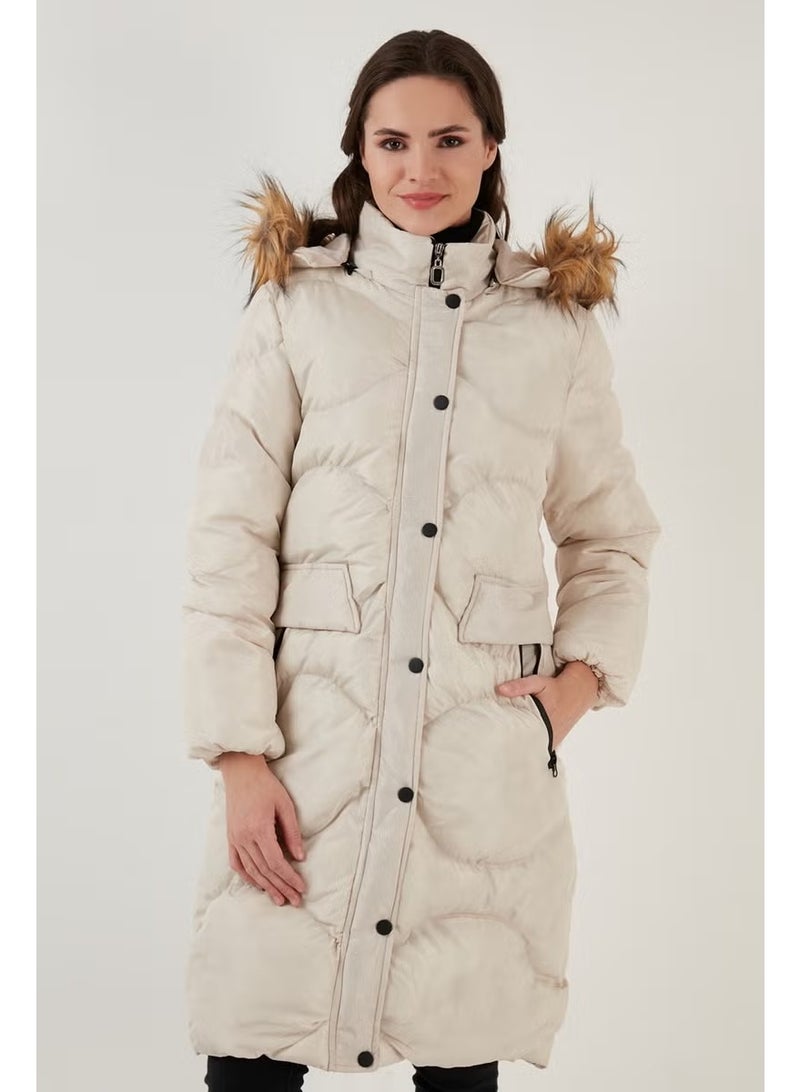 Lela Faux Fur Collar Removable Hooded Quilted Winter Puffer Long Coat Women'S COAT 6477401 - Image 3