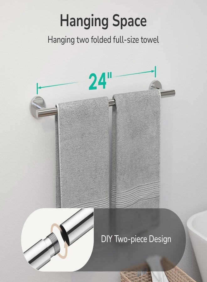 USHOWER Polished Chrome Towel Bar, 24-Inch Towel Racks for Bathroom Wall-Mounted, SUS304 Stainless Steel Towel Rod (Total Length 26-Inch) - Image 4