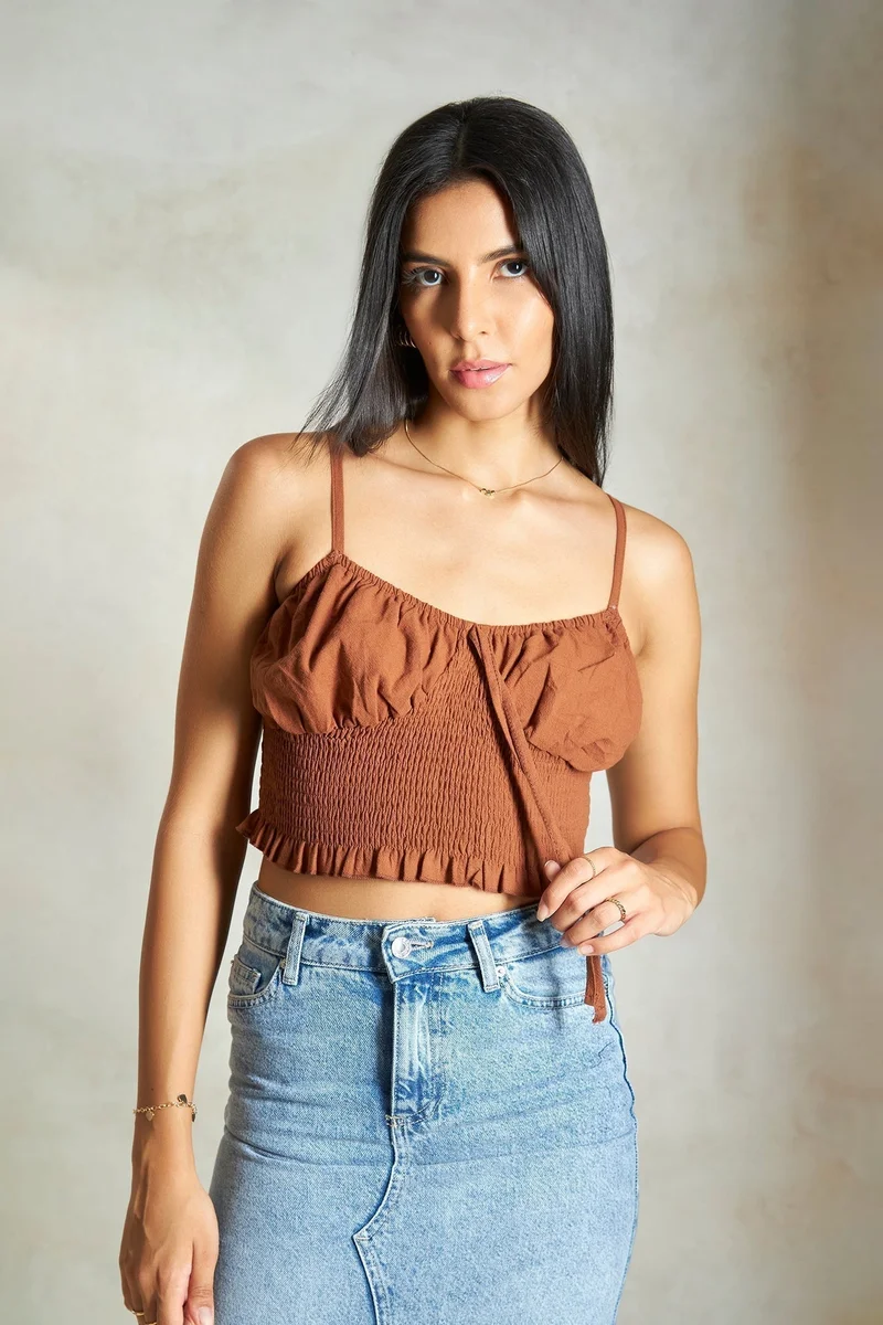 فيرجيو بلوزة قطنية بحمالات قصيرة للنساء للعطلات