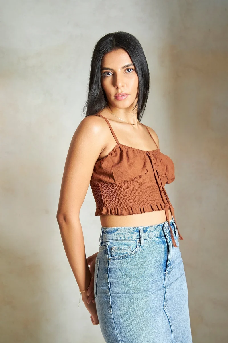 فيرجيو بلوزة قطنية بحمالات قصيرة للنساء للعطلات