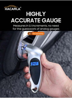HACARLA 8 Pcs Black Car Tire Valve Stem Cap Tire Valve Cap Set Universal And 1 Pcs Digital Tyre Air Pressure Gauge Tester Tool Precisely Fill Your Tires  - Image 2