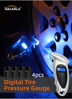 HACARLA 8 Pcs Black Car Tire Valve Stem Cap Tire Valve Cap Set Universal And 1 Pcs Digital Tyre Air Pressure Gauge Tester Tool Precisely Fill Your Tires  - Image 1