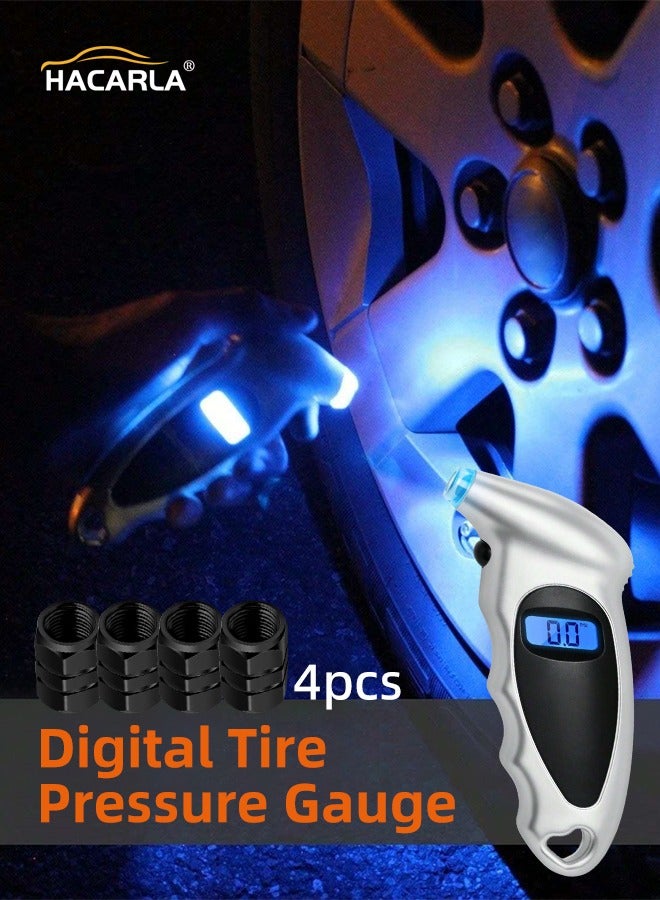 8 Pcs Black Car Tire Valve Stem Cap Tire Valve Cap Set Universal And 1 Pcs Digital Tyre Air Pressure Gauge Tester Tool Precisely Fill Your Tires