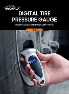 HACARLA 8 Pcs Black Car Tire Valve Stem Cap Tire Valve Cap Set Universal And 1 Pcs Digital Tyre Air Pressure Gauge Tester Tool Precisely Fill Your Tires  - Image 3
