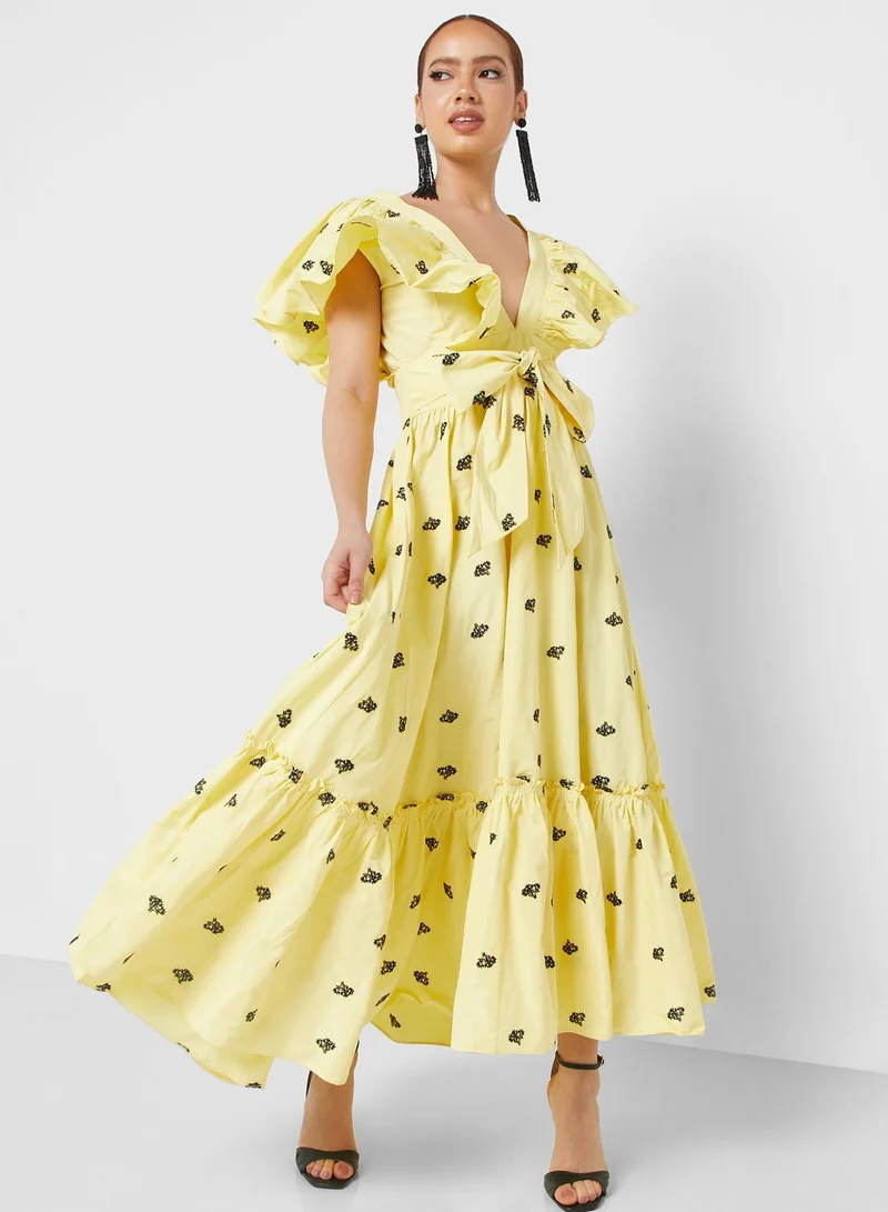 Nocturne Ruffled Floral Maxi Dress