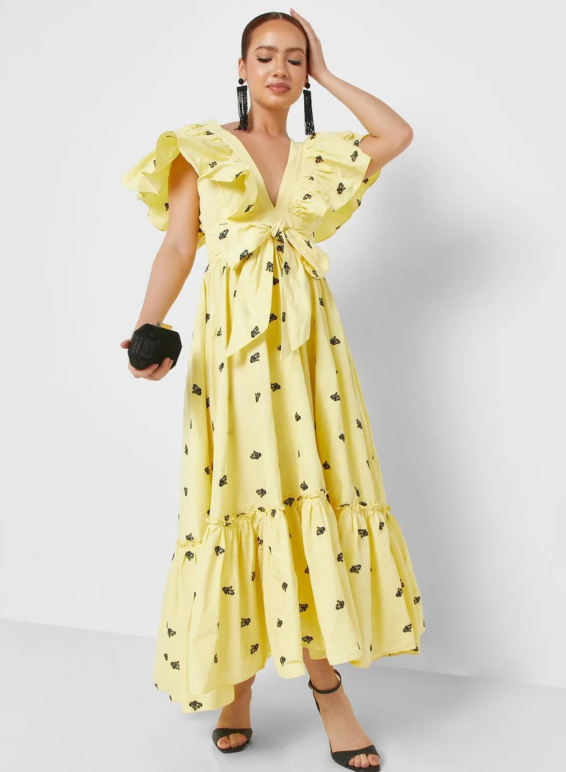 Nocturne Ruffled Floral Maxi Dress