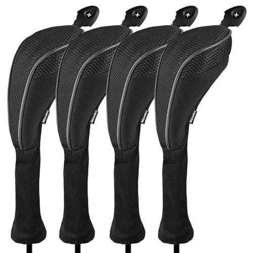 Andux 4 Pack Long Neck Golf Hybrid Club Head Covers Dial No. Tag CTMT-01 Black/Black - Image 1