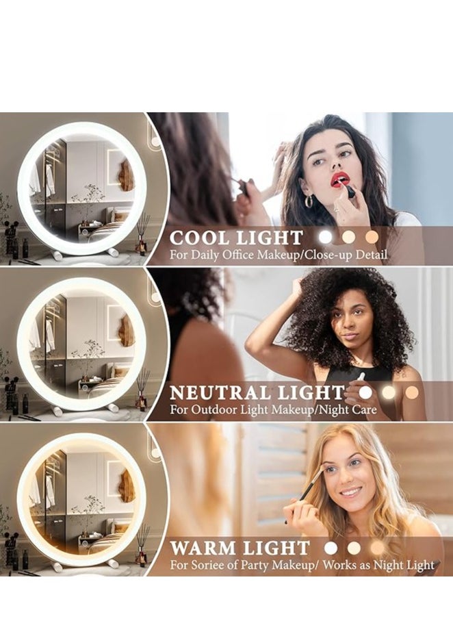 Vparty - 18" LED Round Mirror with Adjustable Touch Controls – 3-Color Lighting for Makeup, Skin Care, Personal Grooming, Vanity Mirror, Clear Reflection, Dimmable LED Lights, Ideal for Bathroom, Bedroom, and Beauty Routine - Image 1
