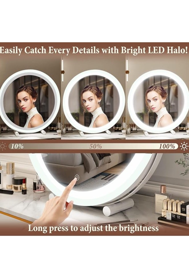 Vparty - 18" LED Round Mirror with Adjustable Touch Controls – 3-Color Lighting for Makeup, Skin Care, Personal Grooming, Vanity Mirror, Clear Reflection, Dimmable LED Lights, Ideal for Bathroom, Bedroom, and Beauty Routine - Image 1