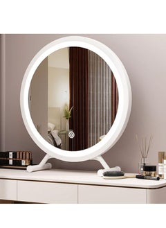 18" LED Round Mirror with Adjustable Touch Controls – 3-Color Lighting for Makeup, Skin Care, Personal Grooming, Vanity Mirror, Clear Reflection, Dimmable LED Lights, Ideal for Bathroom, Bedroom, and Beauty Routine