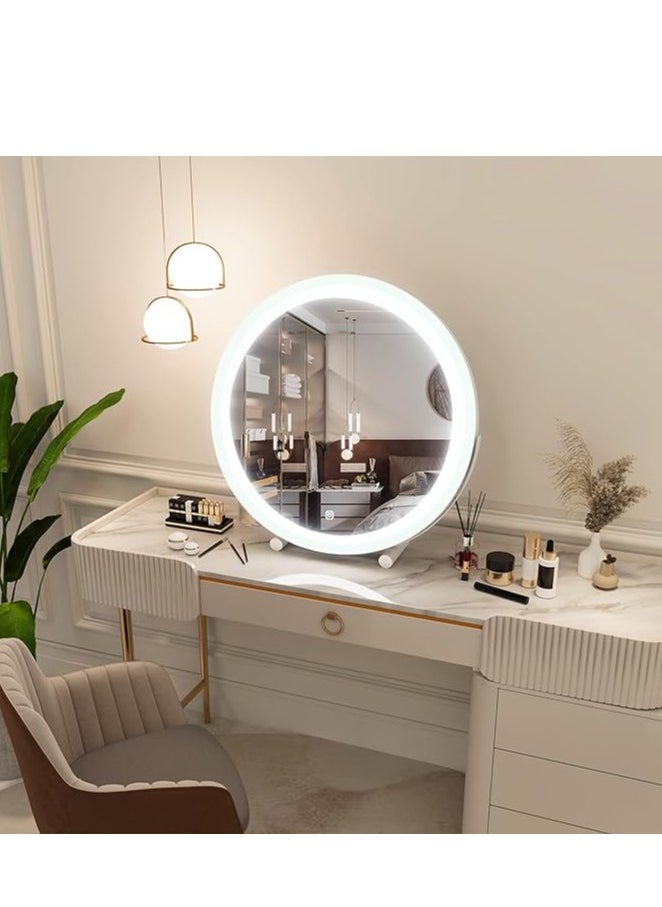 Vparty - 18" LED Round Mirror with Adjustable Touch Controls – 3-Color Lighting for Makeup, Skin Care, Personal Grooming, Vanity Mirror, Clear Reflection, Dimmable LED Lights, Ideal for Bathroom, Bedroom, and Beauty Routine - Image 1