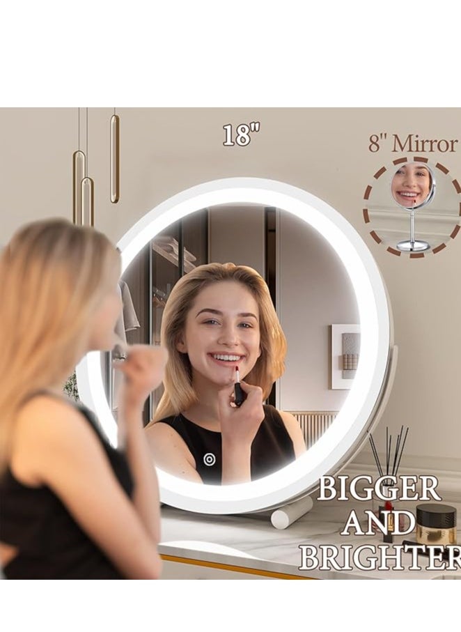 Vparty - 18" LED Round Mirror with Adjustable Touch Controls – 3-Color Lighting for Makeup, Skin Care, Personal Grooming, Vanity Mirror, Clear Reflection, Dimmable LED Lights, Ideal for Bathroom, Bedroom, and Beauty Routine - Image 1