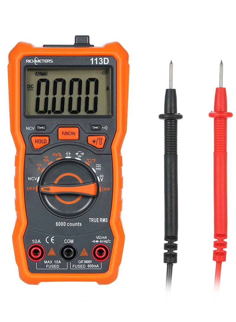 RICHMETERS RM113D NCV رقمي متعدد 6000 التهم تتراوح السيارات AC / DC الجهد قياس درجة الحرارة متر فلاش ضوء الخلفية شاشة كبيرة مع شفط مغناطيسي  - Image 1