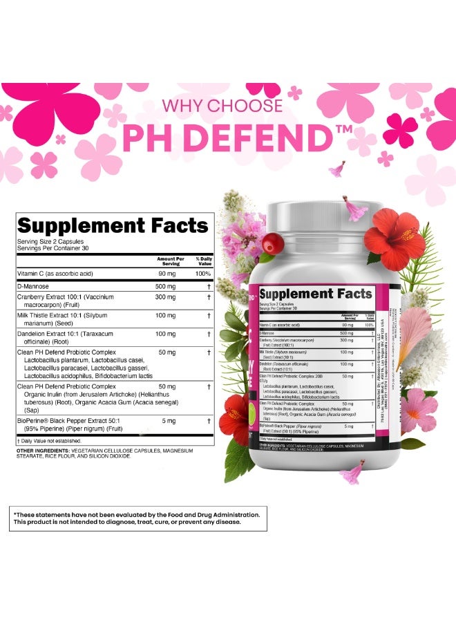 Clean Nutraceuticals | PH Defend Vaginal Probiotics for Women with Cranberry, D-Mannose & Prebiotics – Feminine Health, pH Balance & Urinary Tract Support – 60 Capsules - Image 5