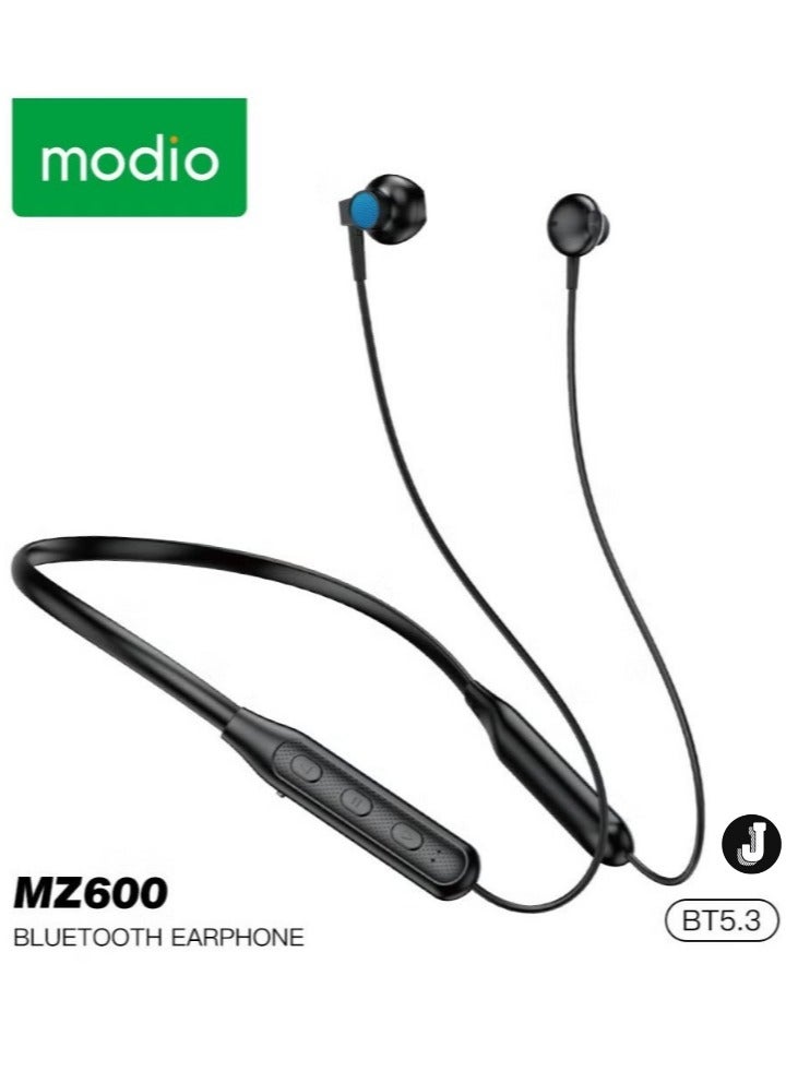JAJEEK "2024 Modio MZ600 Wireless Stereo Neckband Earphones – Bluetooth 5.3, Super Bass, 15-Hour Battery Life, Comfortable Fit (Black)" - Image 1