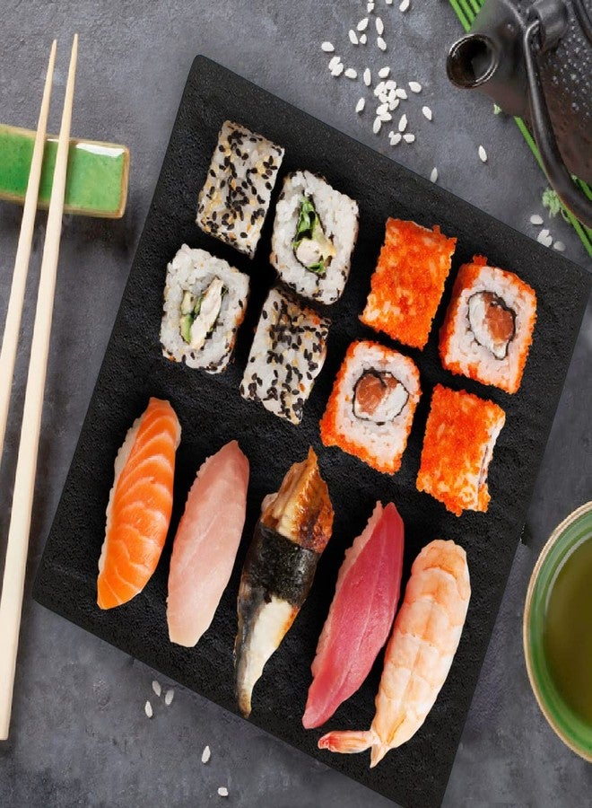 TIKUSAN Serving Platters Sushi Plate Set of 2 Square Plates Made in Japan Ceramic Plates for Dinner Party Restaurant for Appetizer Meat Dessert (Black) - Image 2
