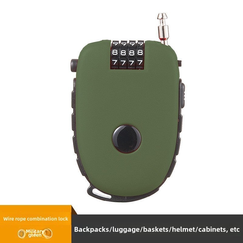 Motorcycle helmet lock telescopic steel wire rope password lock electric bicycle anti-theft fixed cow padlock luggage lock(C32 military green wire rope lock 4-digit password) - Image 1