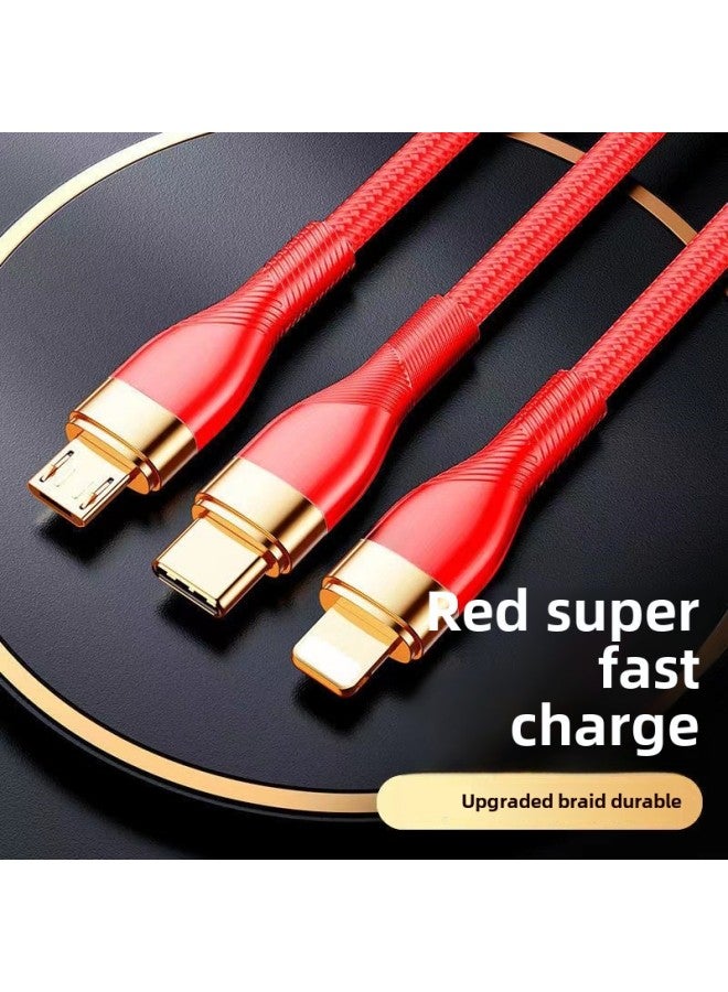 كابل بيانات شحن فائق السرعة كابل شحن ثلاثة في واحد إلى ثلاثة مناسب لواجهة Apple Huawei Android Typec - اللون: أحمر 【إصدار مطور】 تسريع 900٪ -2 متر  - Image 1