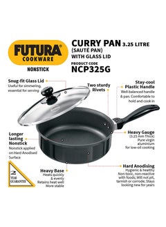 FUTURA Curry Pan Non Stick Saute Pan With Glass Lid Deep Pan For Frying 3.25 Litre  - Image 4