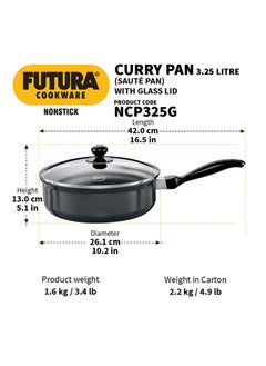 FUTURA Curry Pan Non Stick Saute Pan With Glass Lid Deep Pan For Frying 3.25 Litre  - Image 5